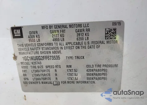 2015 Chevrolet Silverado 2500Hd Wt from USA, damaged, VIN 1GC1KUEG2FF673535